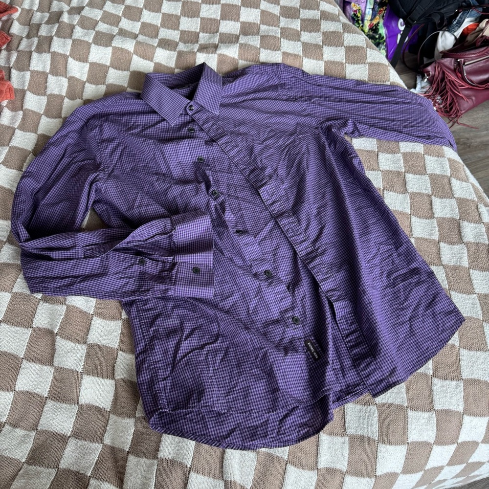 Michael Kors Purple Check Button-Up Shirt